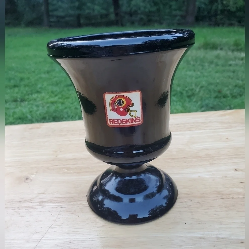 Vintag Redskins Washington Black Glass Amethyst Urn‎ Footed Vase Candle Holder